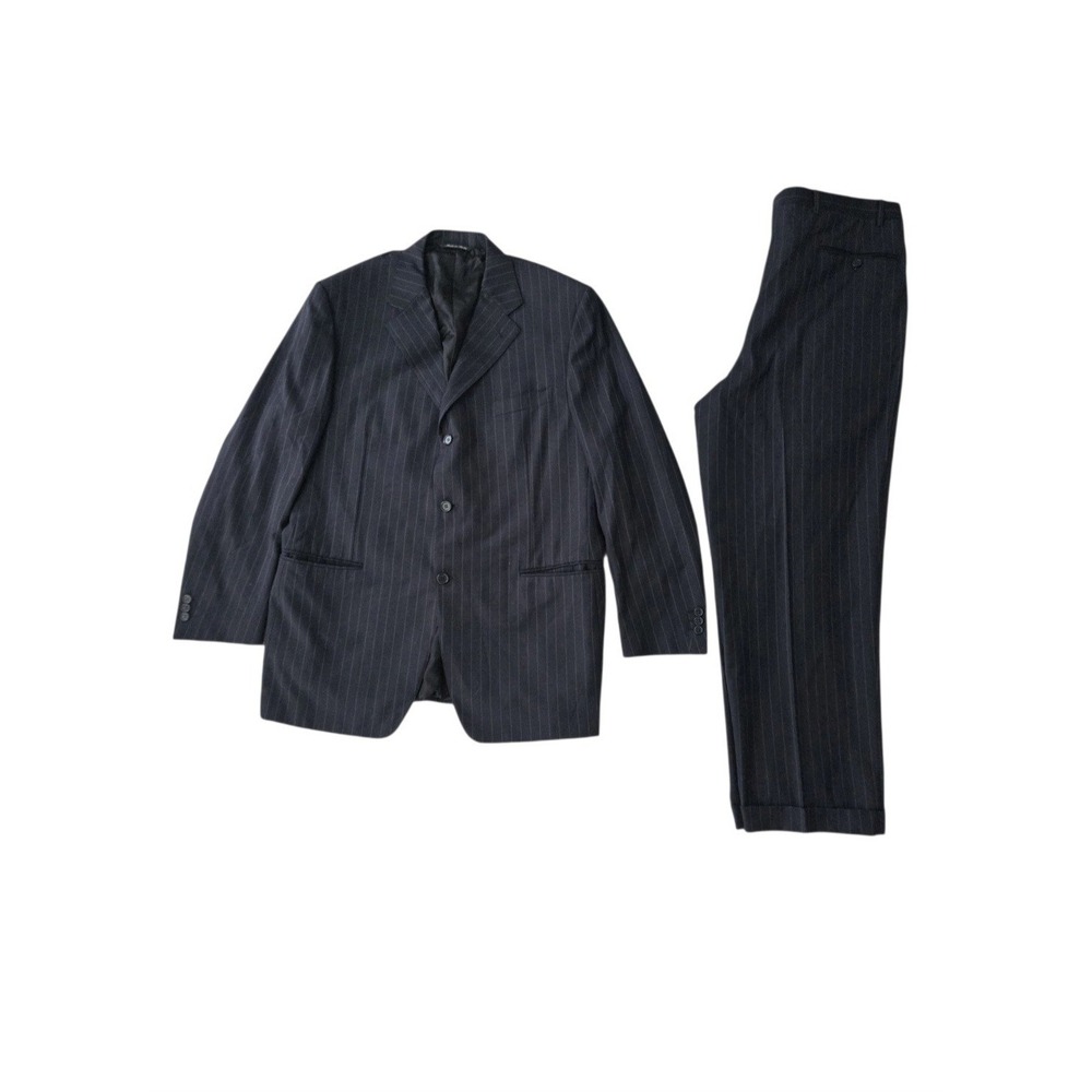 Canali Proposta Wool Charcoal Gray Pinstripe Suit Men 44R Black Italian Pants 37
